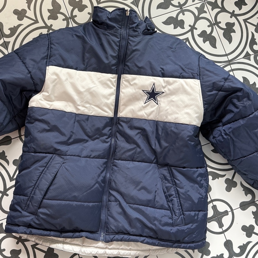 Vintage embroidered, Reebok Navy and White Dallas Cowboys Puffer Jacket
